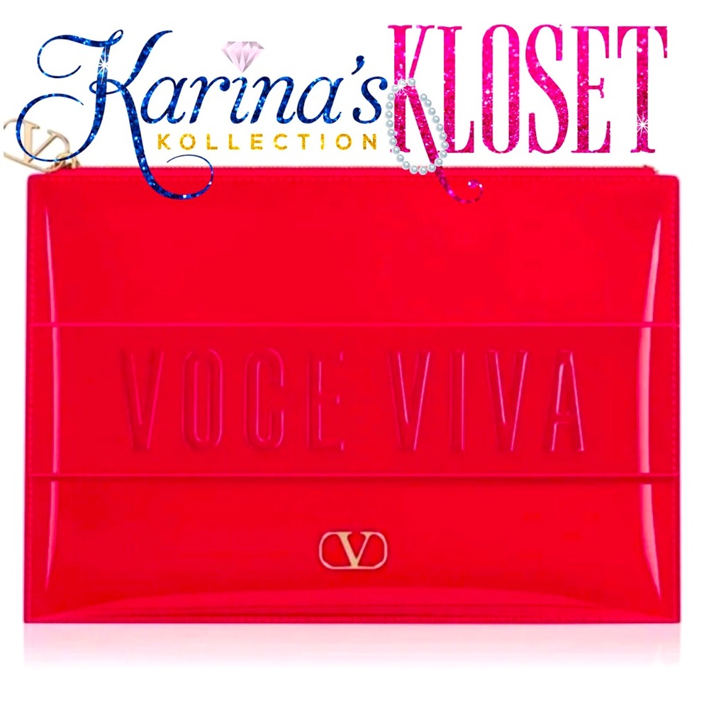 🛍️ Valentino Voce Viva Vibrant Red Hand Clutch 🛍️ Valentino Beauty Travel Tote